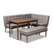 Baxton Studio Arvid Mid-Century Modern Gray Fabric Upholstered 4-Piece Wood Dining Nook Set - BSOBBT8051-Grey/Walnut-4PC Dining Nook Set