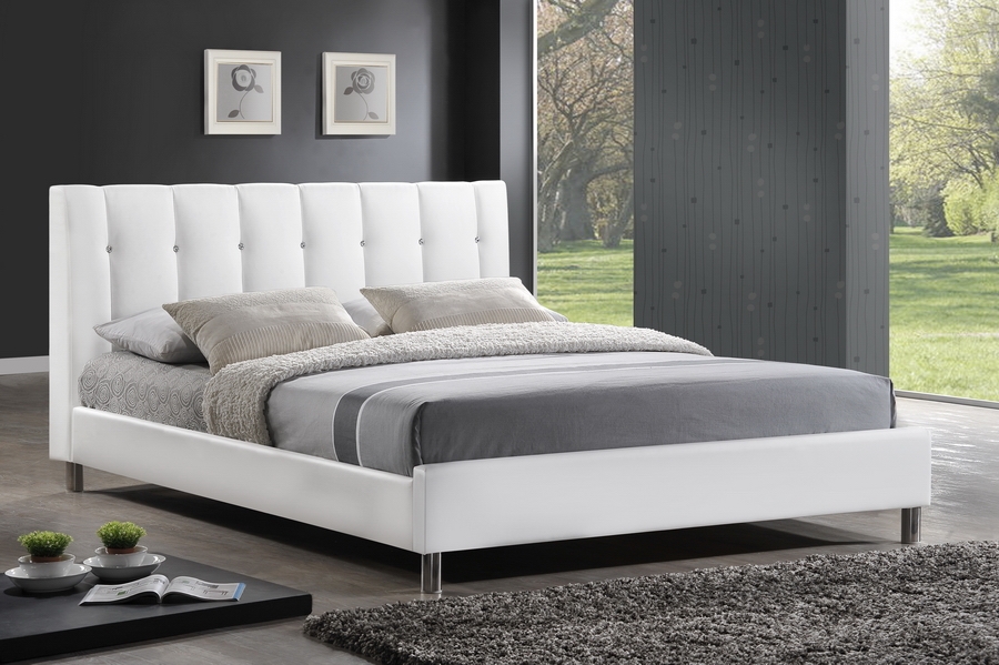 Baxton Studio Vino White Modern Bed with Upholstered Headboard - Queen Size