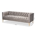 Baxton Studio Zanetta Glam and Luxe Gray Velvet Upholstered Gold Finished Sofa - BSOTSF-7723-Grey/Gold-SF