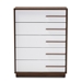 Baxton Studio Mette Mid-Century Modern Two-Tone White and Walnut Finished 5-Drawer Wood Chest - BSOLV3COD3231WI-Columbia/White-5DW-Chest