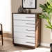 Baxton Studio Mette Mid-Century Modern Two-Tone White and Walnut Finished 5-Drawer Wood Chest - BSOLV3COD3231WI-Columbia/White-5DW-Chest