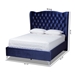 Baxton Studio Hanne Glam and Luxe Purple Blue Velvet Fabric Upholstered Queen Size Wingback Bed - BSOCF8948-Navy Blue-Queen
