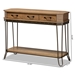 Baxton Studio Kellyn Vintage Rustic Industrial Oak Brown Finished Wood and Black Finished Metal 3-Drawer Console Table - BSOJY20A066-Oak-Console