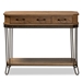 Baxton Studio Kellyn Vintage Rustic Industrial Oak Brown Finished Wood and Black Finished Metal 3-Drawer Console Table - BSOJY20A066-Oak-Console