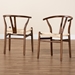 Baxton Studio Paxton Modern Dark Brown Finished Wood 2-Piece Dining Chair Set - BSOY-A-Dark Brown/Rope-Wishbone-Chair