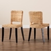 bali & pari Dermot Modern Bohemian Dark Brown Finished Wood and Natural Rattan 2-Piece Dining Chair Set - BSOMD39507-Mango Wood-DC