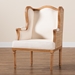 bali & pari Rachana Traditional French Beige Fabric and Honey Oak Finished Wood Accent Chair - BSOSEA675-Light wood-NAT01/White-F00