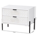 Baxton Studio Merryn Mid-Century Transitional Distressed White Finished Wood and Black Metal 2-Drawer Storage Cabinet - BSOJY23A337-White Wooden-Cabinet