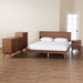 Baxton Studio Melora Mid-Century Modern Walnut Brown Finished Wood and Rattan Full Size 4-Piece Bedroom Set - BSOMG0004-Ash Walnut-Full 4PC Bedroom Set