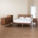 Baxton Studio Nura Mid-Century Modern Walnut Brown Finished Wood and Rattan King Size 4-Piece Bedroom Set - BSONura-Ash Walnut Rattan-King 4PC Bedroom Set