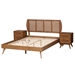 Baxton Studio Asami Mid-Century Modern Walnut Brown Finished Wood and Woven Rattan King Size 3-Piece Bedroom Set - BSOAsami-Ash Walnut Rattan-King 3PC Bedroom Set