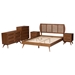 Baxton Studio Asami Mid-Century Modern Walnut Brown Finished Wood and Woven Rattan King Size 5-Piece Bedroom Set - BSOAsami-Ash Walnut Rattan-King 5PC Bedroom Set