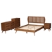 Baxton Studio Asami Mid-Century Modern Walnut Brown Finished Wood and Woven Rattan Full Size 4-Piece Bedroom Set - BSOAsami-Ash Walnut Rattan-Full 4PC Bedroom Set