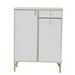 Baxton Studio Lilac Modern Glam White Wood and Gold Metal 2-Door Shoe Cabinet - BSOLV47 SC4715WI-White-Shoe Cabinet
