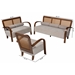 Baxton Studio Sage Modern Japandi Light Grey Fabric and Walnut Brown Finished Wood 3-Piece Living Room Set with Woven Rattan - BSORDS-S990-3PC Living Room Set
