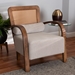 Baxton Studio Sage Modern Japandi Light Grey Fabric and Walnut Brown Finished Wood Arm Chair with Woven Rattan - BSORDS-S990-1S-Grey/Walnut PE Rattan-Chair