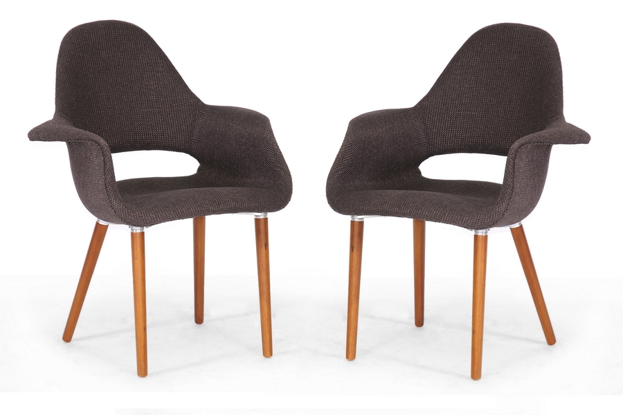 Baxton Studio Forza Dark Brown Fabric Mid-Century Modern Arm Chair (Set of 2)