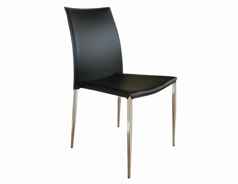 Baxton Studio New York Black Leather with Chrome Legs Dining Chairs