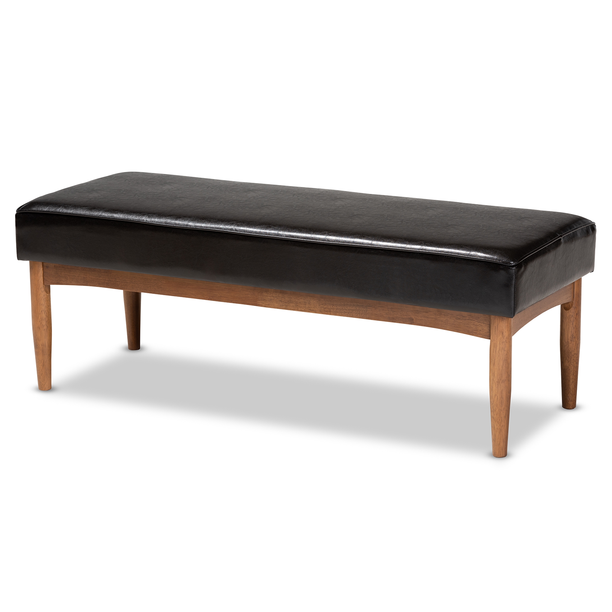 Baxton Studio Arvid Mid-Century Modern Dark Brown Faux Leather Upholstered Wood Dining Bench